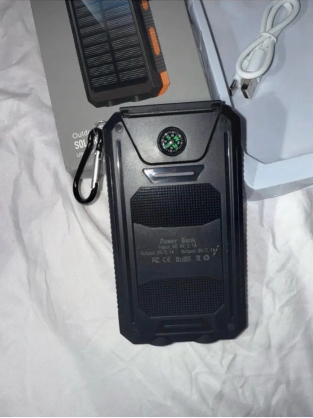 Solar Power Bank 38800 mAh with Flashlight, Dual USB, Waterproof – Black NWT